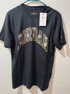 Jordan Black Short-Sleeve Tee with Gold Plaid Logo